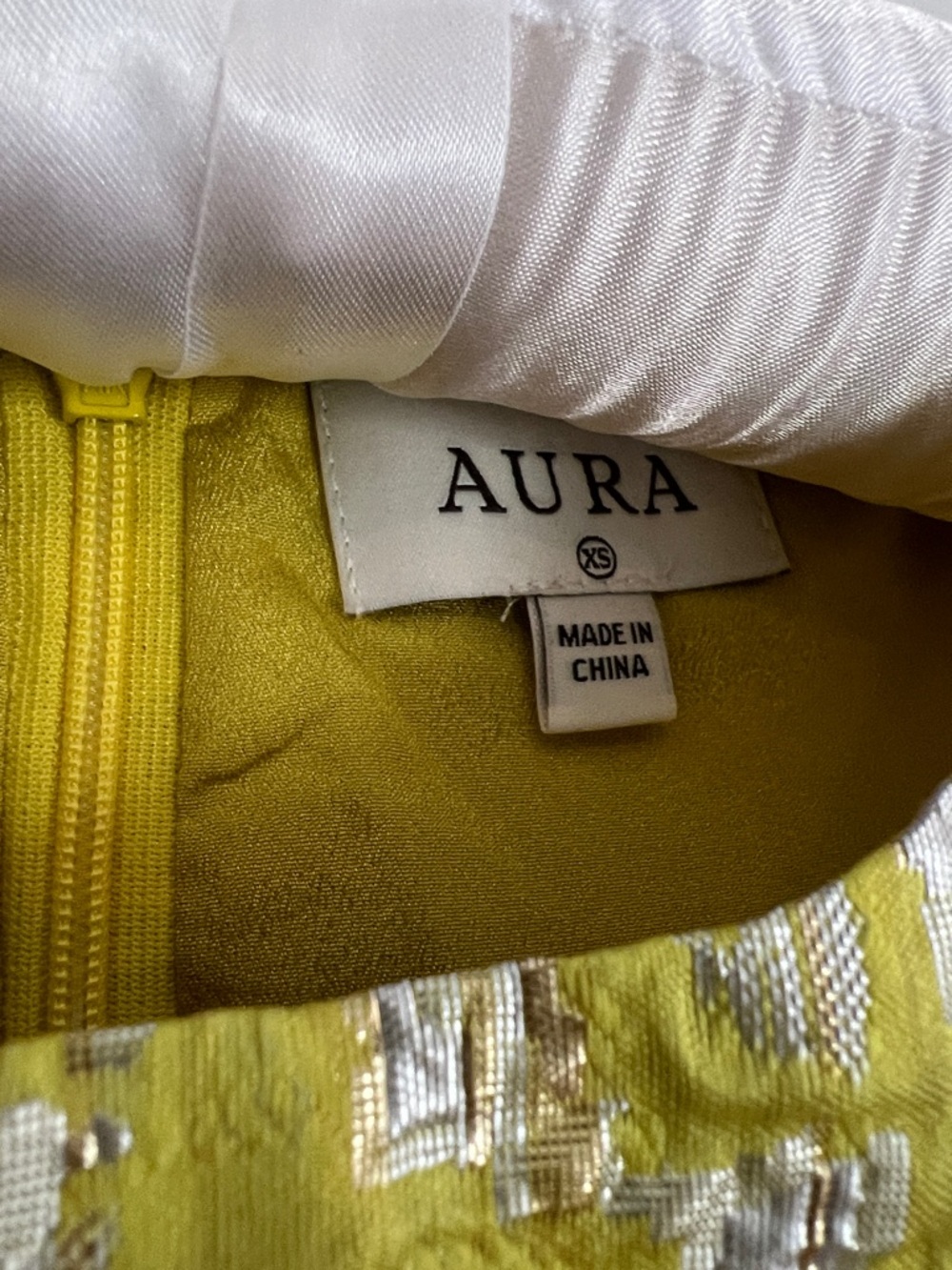 Aura Yellow and Silver Metallic Brocade Mini Dress - Picture 3 of 6